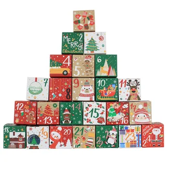 24ШТ Подарочная коробка с Рождественским адвент-календарем 1-24 для детей, Рождественская новогодняя коробка из оберточной бумаги для конфет и печенья, Рождественская подарочная коробка для домашнего декора