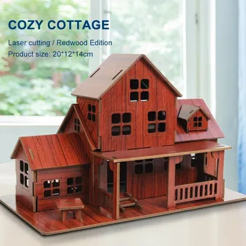 3D деревянная модель-головоломка GamesCozy Cottage DIY ручной работы механический деревянный дом для детей, набор для взрослых, механический деревянный конструк