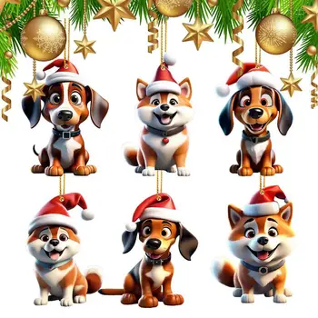 6шт. Украшения для Рождественской елки для собак, Акриловые 2D Фигурки собак, гобелены для Рождественской елки, Подвеска для автомобиля, Рождественские поделки, декор