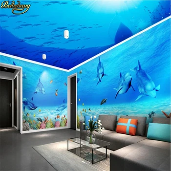 бейбехан Изготовленный на Заказ Подводный мир Дельфины живопись обои украшение гостиной большая фотообоя 3D обои домашний декор