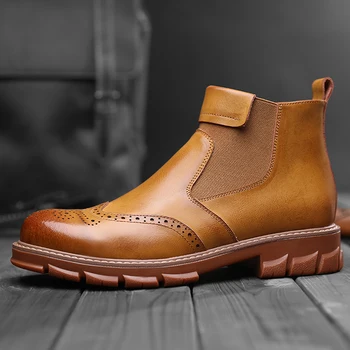 Дизайнерские Мужские ботинки На платформе, Модные Модельные Ботинки С Перфорацией Типа 