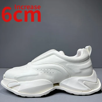 Европейская оригинальная индивидуальность, 3D Трехмерный дизайн, Мужские белые туфли из натуральной кожи, увеличенные на 6 см, Мужские туфли для папы