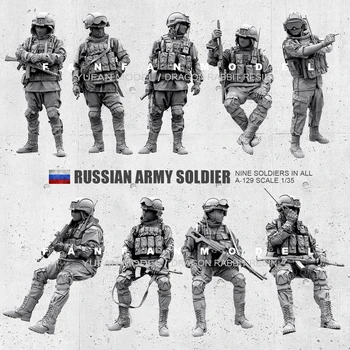 Наборы фигурок из смолы 1/35 (50 мм), российский современный солдат спецназа, собранный самостоятельно (9 шт.) A-129