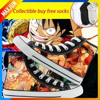 Парусиновая обувь с рисунком аниме One Piece, Осенне-зимняя студенческая новая мужская и женская обувь с граффити Луффи, соломенная шляпа, полка