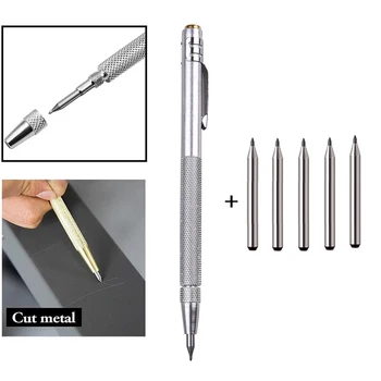 ручка для рисования из карбида вольфрама 1шт С 5 твердосплавными наконечниками для стеклокерамики, металлическая ручка из алюминия с рифленой ручкой, ручка для надписей из карбида